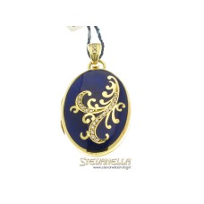 FABERGE' pendente porta foto oro giallo 18kt smalto blue e diamanti F-1003